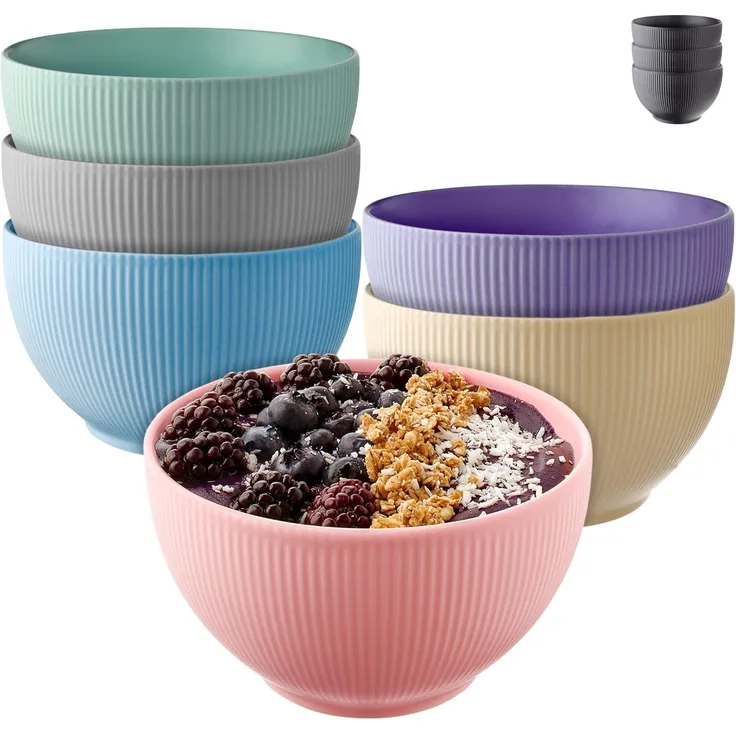 Praknu Müslischale Müslischalen Set - Keramik Bunt - 6er Schalen Set - Große Müsli, Keramik, (6er Set, 6-tlg), Mikrowellengeeignet - Müsli Snackschale Schüsseln