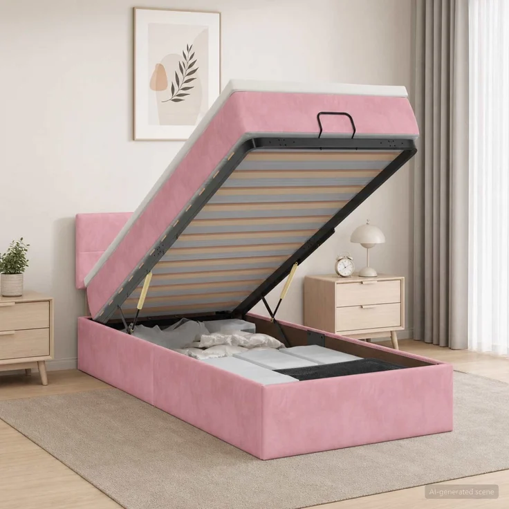 vidaXL Ottoman-Bett mit Matratze und LED Rosa 90 x 190 cm Samt 3457112 – Bild 4