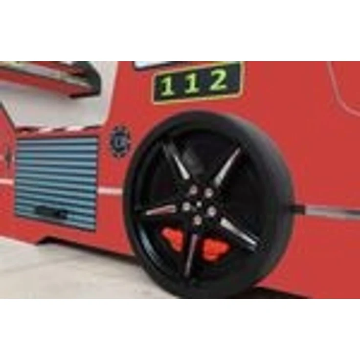 Autobett Kinderbett 90x200 Feuerwehrbett "Rio Firetruck" Hochglanz mit LED Leuchte Rot – Bild 5
