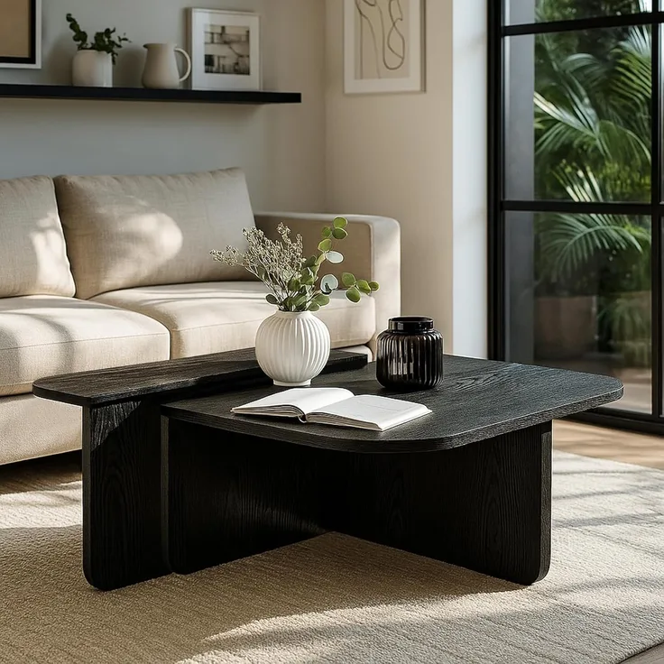 moebel17 Couchtisch 90×90 cm in Beige Braun Travertin-Optik, moderner L-Form Couchtisch (Packung, 1-St, Besteht aus 1 Couchtisch), Pflegeleichte Oberfläche, Granitoptik
