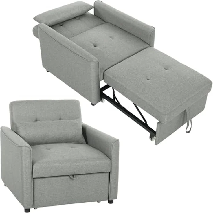 HOMCOM Schlafsofa mit Verstellbarer Rückenlehne, Breiter Sitzfläche, Lendenkissen, Umwandelbarer Sessel mit Bettfunktion 1 Teile, für Wohnzimmer, Wohnung, Grau – Bild 1