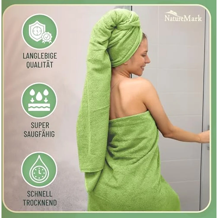 Green Mark Handtuch-Set mit 10 Teilen – 100% Baumwolle – 4 Handtücher 50×100 cm, 2 große Duschtücher 70×140 cm, 2 Gästetücher 30×50 cm und 2 Waschhandschuhe – Apfelgrün – Bild 5
