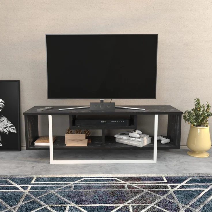 Hanah Home Stylish TV Stand, Black & White, 120 x 35.2 x 40.2 cm | 100% Melamine Coated Particle Board, 18 mm Thick | Modern Design for Living Room & Entertainment Spaces – Bild 1