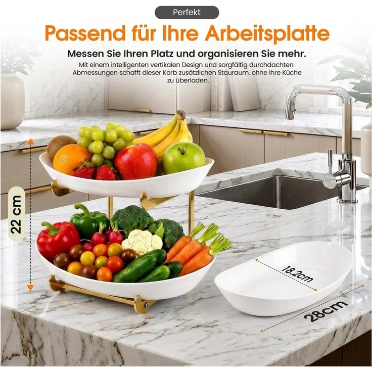 Roxlin Etagere Obstkorb 2 Etagen, Obstständer für Küchenarbeitsplatte, 2-Etagen – Bild 3