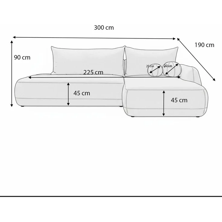 Wohnero24 Ecksofa FIRELLI Rechts 300×190 cm – Modernes Schlafsofa mit Bettkasten – Weicher Velours Stoff Creme – Schlaffläche 225×140 cm – Bild 7