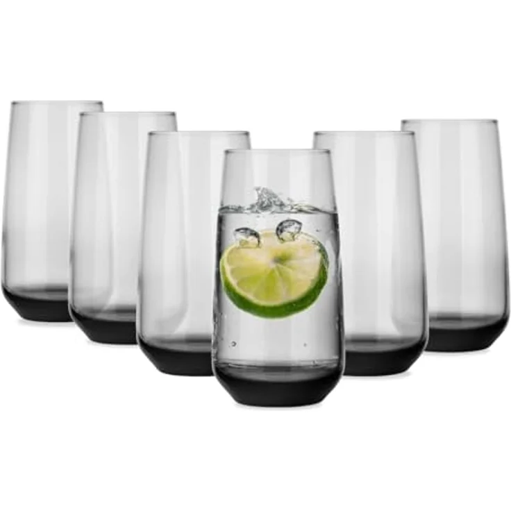 6 schwarze rauchfarbene Longdrinkgläser 430ml Longdrinkgläser Cocktailgläser Saftgläser – Bild 1