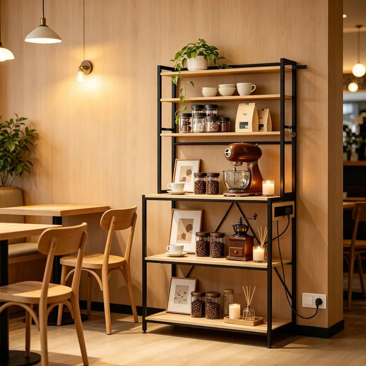 Moderner Stil Display-Regal,Coffee Bar Station,Küchenregal mit Steckdosen,Küchenkomode,Mini Küche Arbeitsstation--Helles Eichenholz--40x80x167cm--YOUDENOVA