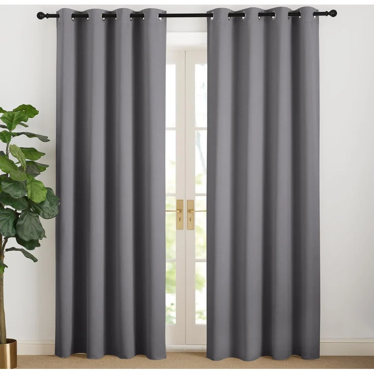 NICETOWN Thermovorhang Kälteschutz Fenster Gardinen Grau Blickdicht 2er Set H200 x B140 cm, Verdunkelungsvorhang mit Ösen Vorhang 200 cm Lang für Wohnzimmer Modern Übergardinen Ösenschal