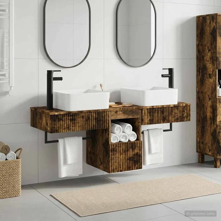 vidaXL Badezimmerschrank-Set 3 stk. Geräucherte Eiche 130 x 41 x 80 cm 3405602 – Bild 1