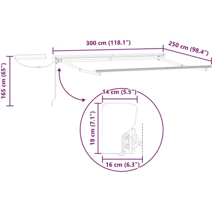 vidaXL Elektrische ausziehbare Markise Weiß 3x2,5 m 3422011 – Bild 10