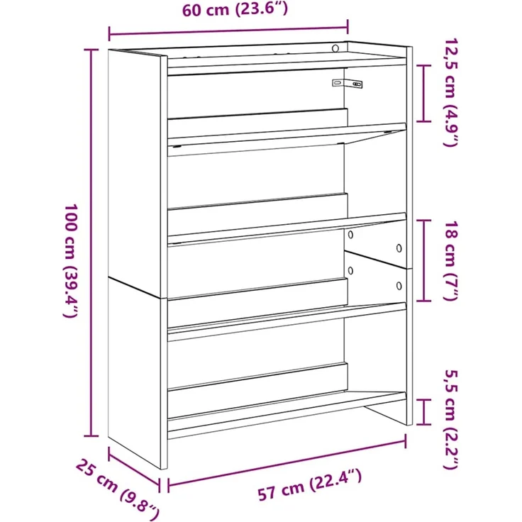 vidaXL Schuhregal Altholz-Optik 60x25x81 cm Holzwerkstoff 859885 – Bild 8