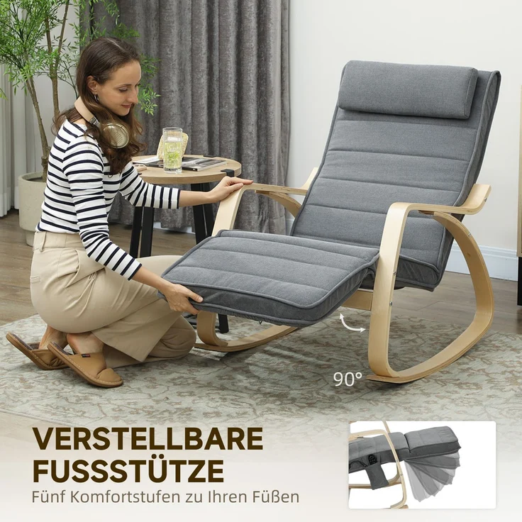 Schaukelstuhl mit Massage-Funktion, Lendenheizung, 3 Modi, Stoffbezug, Grau--Grau--106x67x92cm--YOUDENOVA – Bild 7