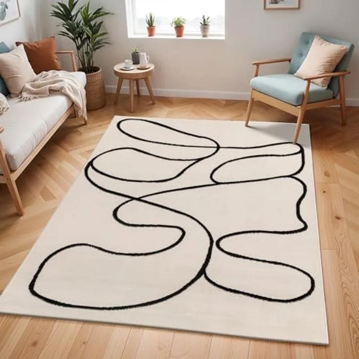 LIVABLISS Kurzflorteppich Lylou, Rechteckig 130x170 cm, Weiß mit Grafikmuster, Oeko-Tex® Standard 100, für Innenbereiche geeignet