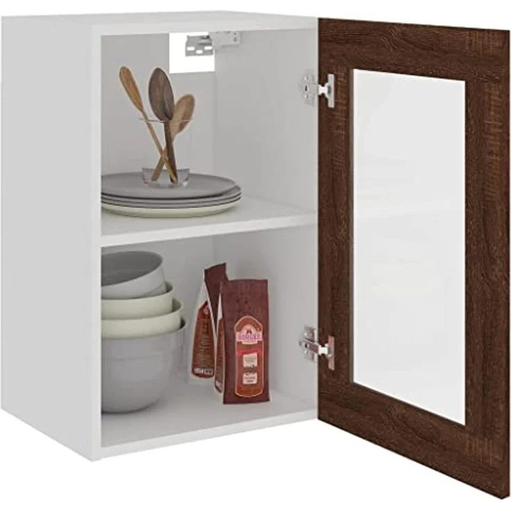 vidaXL Hängeschrank mit Glastür, Küchenschrank mit viel Stauraum, Wandmontage Einbauküche Schrank, Modern, Braun Eichen Optik Holzwerkstoff – Bild 5