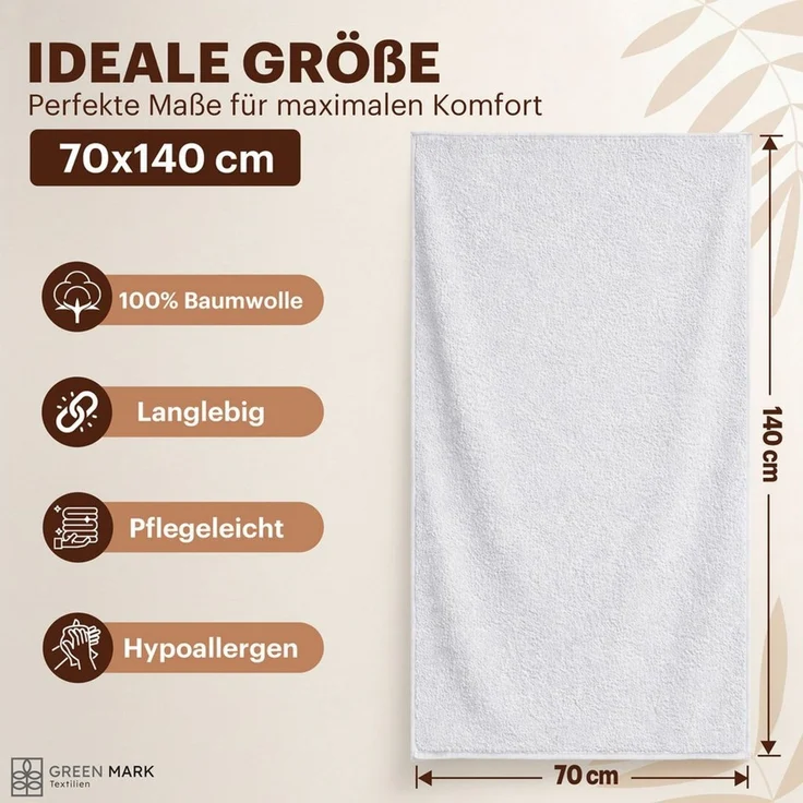 NatureMark Duschtuch 4er-Sparpack Frottier Duschtücher 70x140 cm, 100% Baumwolle (4-St), Duschhandtuch 70x140 cm Weiß – Bild 4