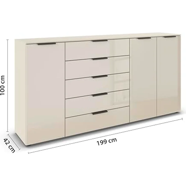 Rauch Möbel Flipp, Kommode für Schlafzimmer, Kinderzimmer, Wohnzimmer, Jugendzimmer, Flur, Garderobe, 3-türig, 5 Schubladen, mit Softclose-Funktion, Farbe Glas Beige, Breite 199 cm – Bild 4