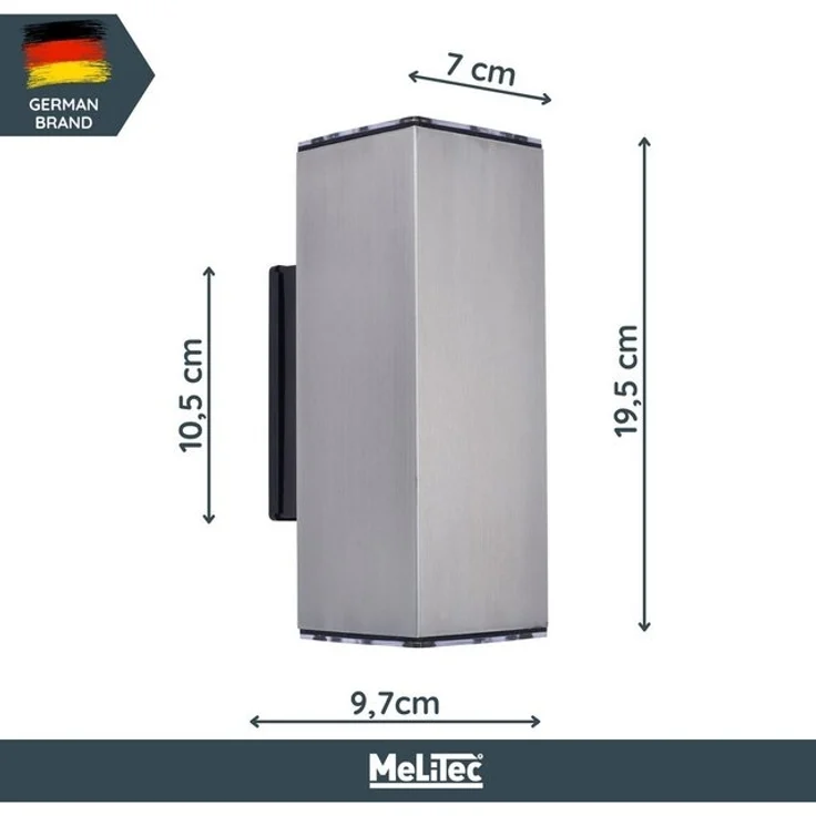 MeLiTec LED Wandleuchte LED Wand-Außenleuchte eckig 146 Edelstahl matt, Warmweiß, Up & Down-Leuchte, Edelstahl, Wandlampe eckig, Indoor Outdoor, IP44 – Bild 4