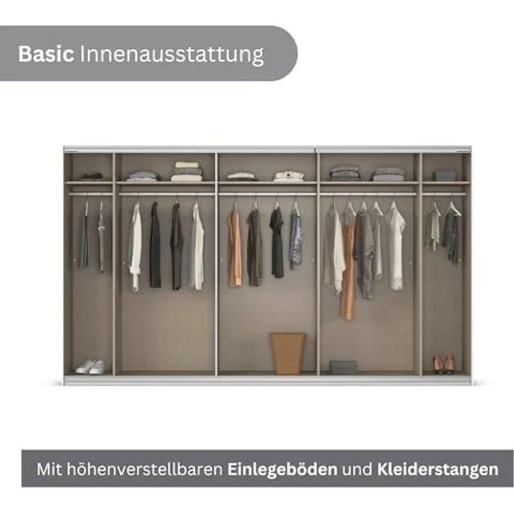 Rauch Möbel Kulmbach, Kleiderschrank mit Schwebetüren für Schlafzimmer, Kinderzimmer, Jugendzimmer, Garderobe, Flur, 3-türig, mit Spiegel, Zubehör Basic, Farbe Beige, Breite 360 cm – Bild 7