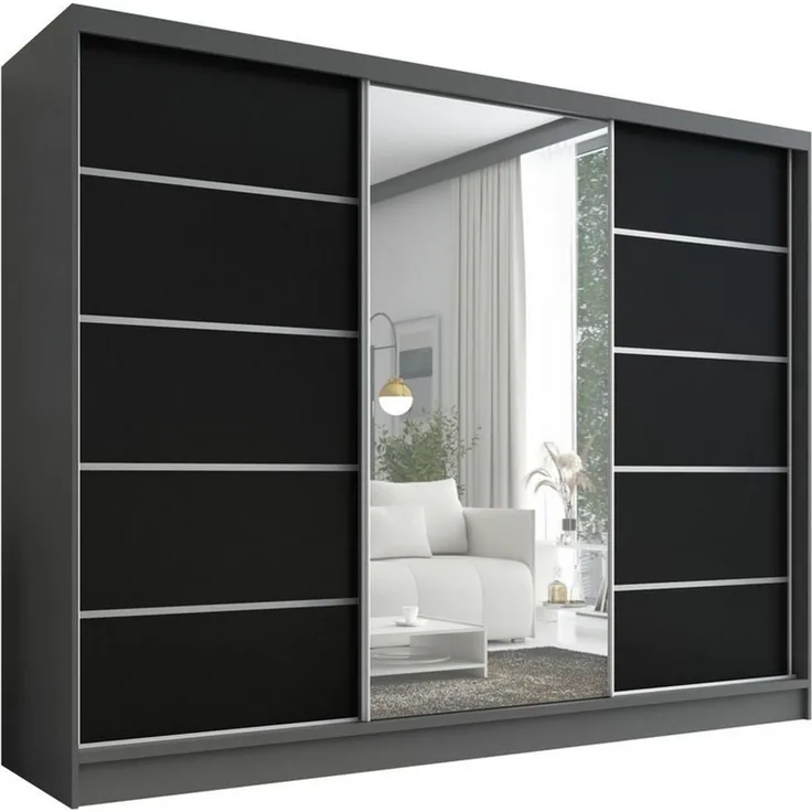 A&J MöbelLand GmbH Schiebetürenschrank AURELIA 1 Moderner 3-türiger Kleiderschrank mit Spiegel (TOP ANGEBOT! Geräumiger Schrank mit einer Breite von 200 cm ideal zur Aufbewahrung von Kleidung und Accessoires. Wählen Sie das ideale Modell für Ihr Schlaf...