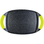 Magefesa Grillplatte aus Aluminiumguss, mit Antihaftbeschichtung, zwei Schichten, Stein-Effekt. Geeignet für alle Herdarten, Induktion Silikongriffe enthalten, schwarz