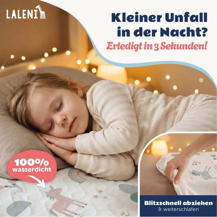 Matratzenauflage Bettunterlage wasserdicht Kinder, knisterfreie Matratzenauflage Laleni, mit rundum Gummizug oder seitliche Einstecklaschen – Bild 2