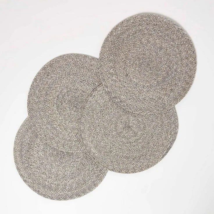 Homescapes Platzset Tischset silber im 4er-Set, 40 cm – 4x Platzset rund geflochten