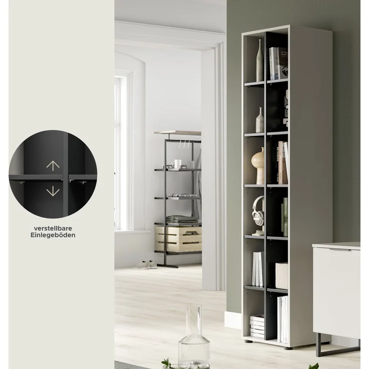 Stauraumregal B/H/T: 192x45x35 cm in Kaschmir Nachbildung und schwarz – Bild 6