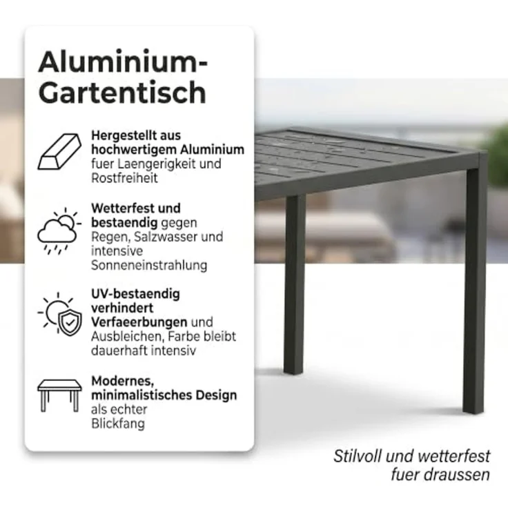 Mucola Gartentisch Aluminium Beistell Balkontisch rechteckig wetterfest Anthrazit Tisch Outdoor hitze- und wetterbeständig Terrassentisch – Bild 3