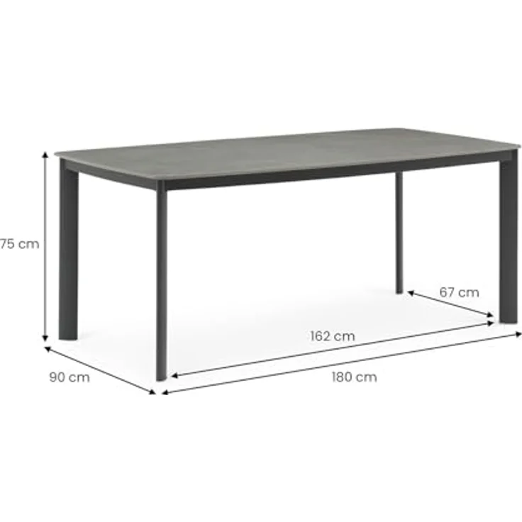 IDIMEX Tavolo Gartentisch, anthrazit, rechteckig, 180x75x90 cm, Sintersteinplatte, für bis zu 8 Personen, wetterfest und pflegeleicht – Bild 6