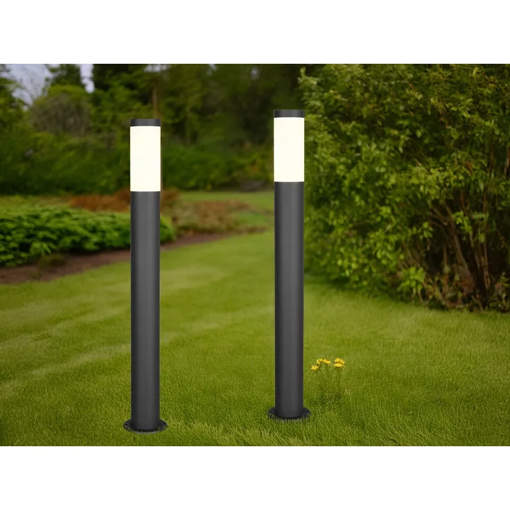 2er Set moderne LED Pollerleuchten aus Edelstahl in Schwarz, Höhe 80cm