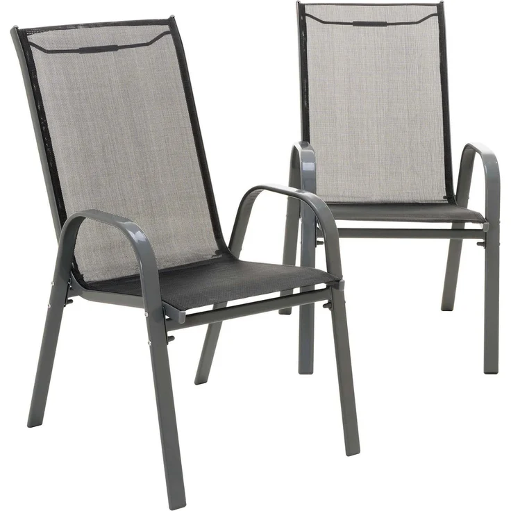 Nexos Trading 4er Set Gartenstuhl Camping Stapelstuhl Hochlehner Terrassenstuhl – Textilene Stahl stapelbar – Farbe: Rahmen anthrazit/Bespannung schwarz – Bild 7