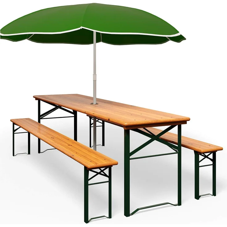 Casaria Bierzeltgarnitur, 3-tlg, Klappbar, Holz natur / Stahl grün, 75 x 46 x 170 cm – Bild 4