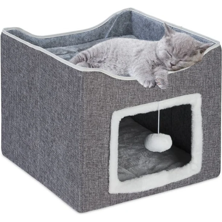 Relaxdays Faltbare Katzenhöhle in Grau, 32 x 40 x 40 cm – Bild 1