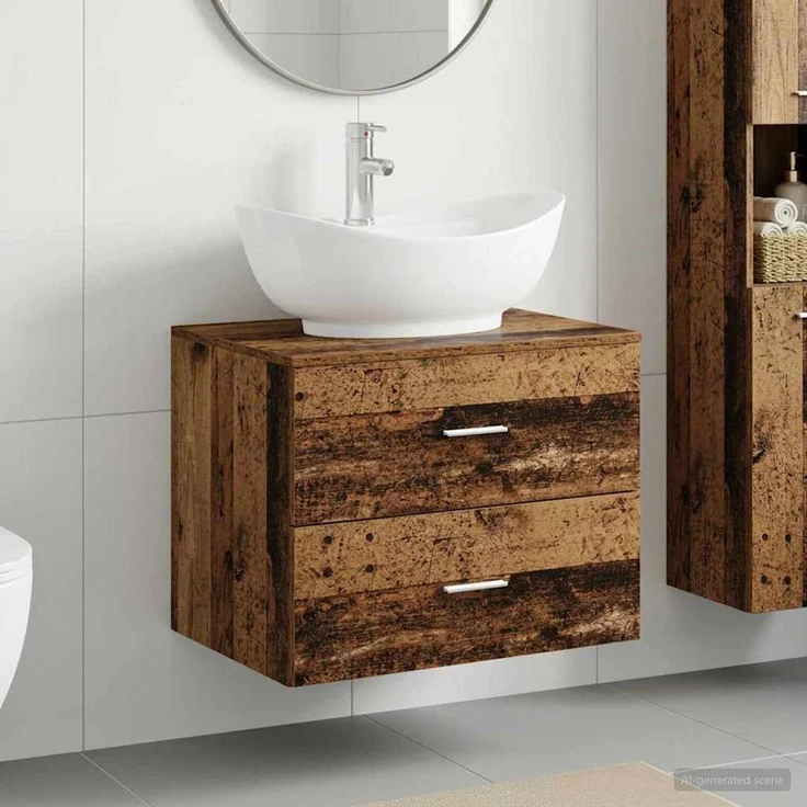 vidaXL Waschbeckenschrank Altholz 62,5 x 44,5 x 80 cm Holzwerkstoff 3404404 – Bild 1