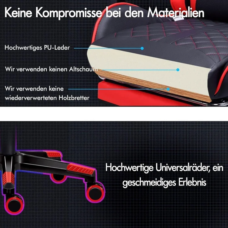 ALFORDSON Gaming-Bürostuhl mit Fußstütze und Lendenkissen, Rot – Bild 6