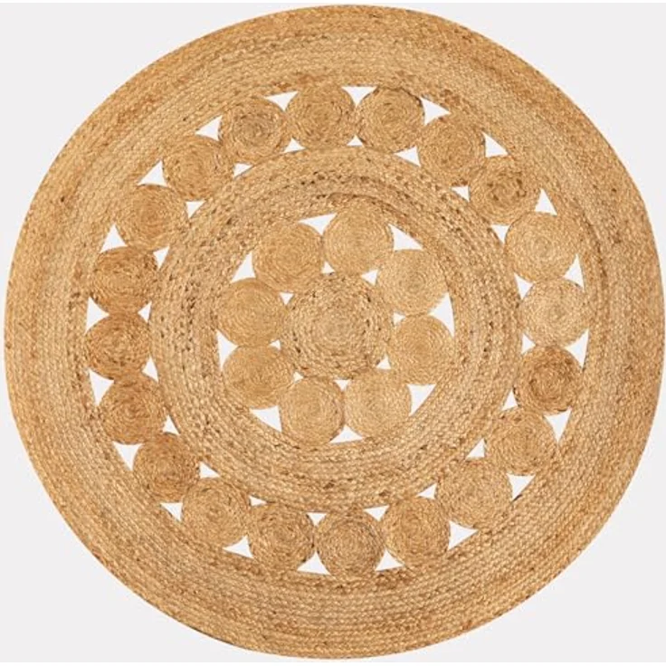Steffensmeier Juteteppich Goa Design, Rund, 120x120 cm, aus Naturmaterialien, für Fußbodenheizung geeignet, Floral – Bild 7