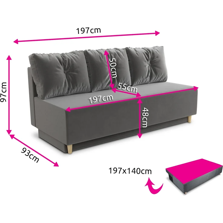 Schlafsofa Mico - Sofa mit Bettkasten, Couch mit Schlaffunktion, Bettfunktion, Bettsofa mit Bonell-Ferderkern, Velours (Schwarz (Kronos 07)) – Bild 5