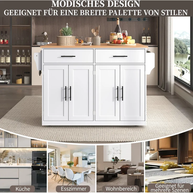 Servierwagen mit klappbarer Tischplatte, 120x46/70x91,5 cm, Weiß/Natur, mit Rollen & Stauraum – Bild 8