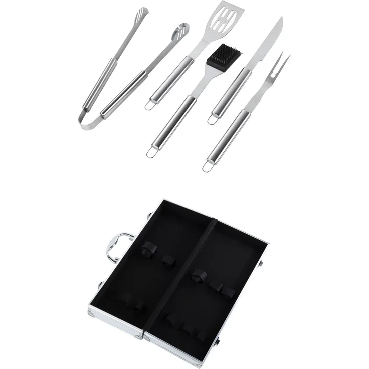 Edelstahl Grillbesteck im Alu Koffer 6 teilig Art. 60066