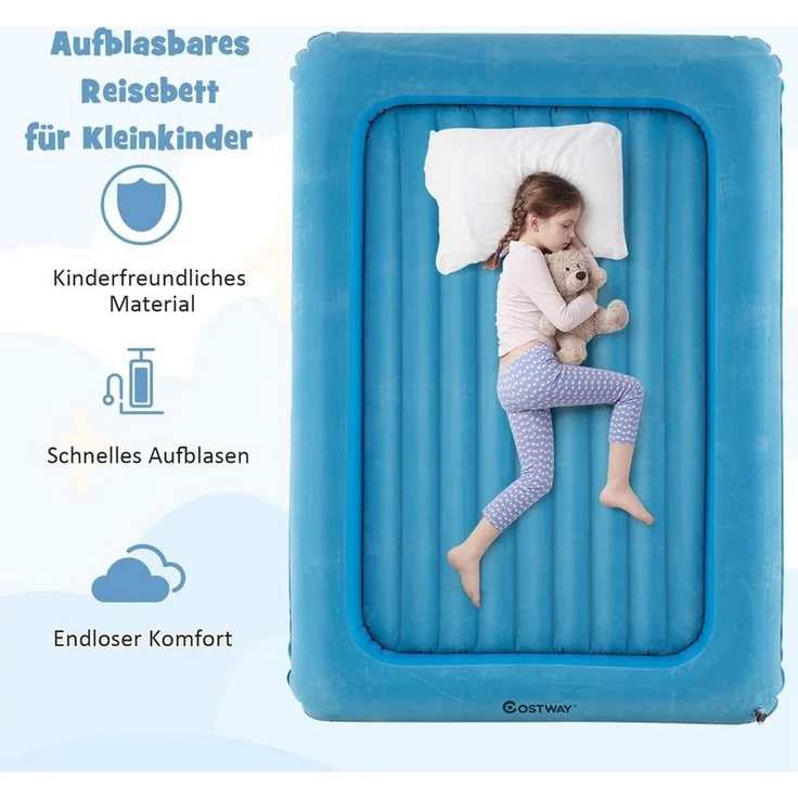 KOMFOTTEU Reisebett Kinderluftbett 2 in 1 Kinderluftmatratze, 165,5 x 111,5 cm – Bild 2