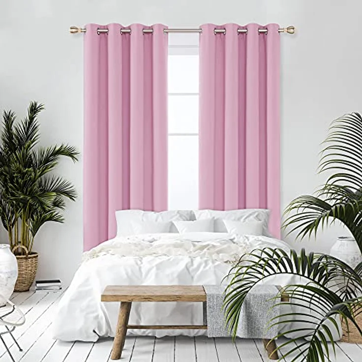 Deconovo Verdunkelungsgardinen mit Kälteschutz Kinderzimmer Verdunkelungsvorhang Kälteschutzschal, 183x132 cm(HöhexBreite), Rosa, 2er Set – Bild 6