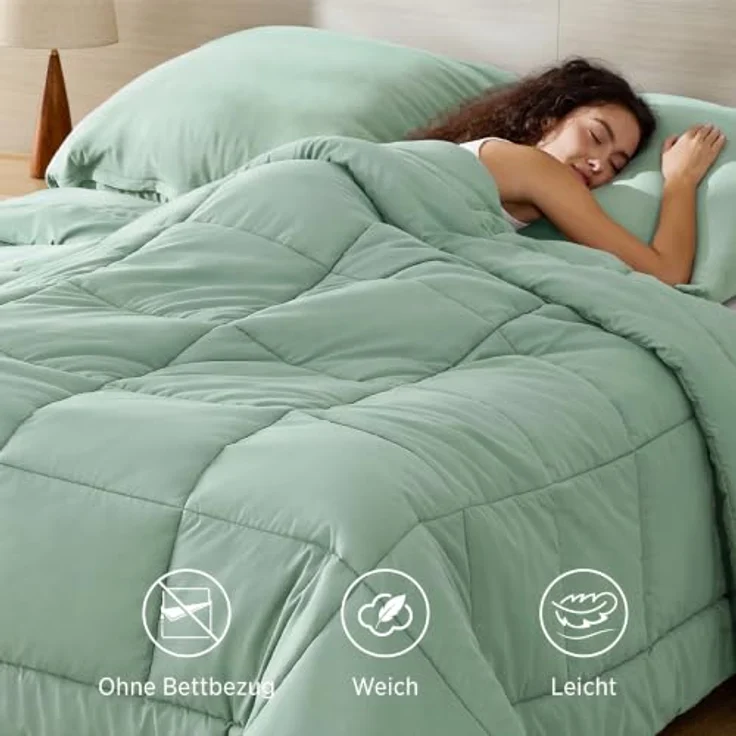 BEDSURE Bettdecke Ohne Bezug 240x220 - Bettdecke mit Integriertem Bezug | Bettdecke 240x220 für Allergiker Waschbare 4 Jahreszeiten Bettdecken Oeko-TEX Ganzjahresdecke Warm & Gemütlich, Chaumgrün – Bild 2