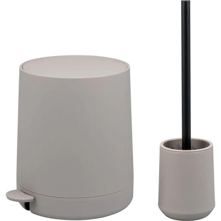 Bad-Accessoires Set TESERO 2tlg. bestehend aus 1x WC-Garnitur, 1x Kosmetikeimer aus Kunststoff in Taupe – Bild 1