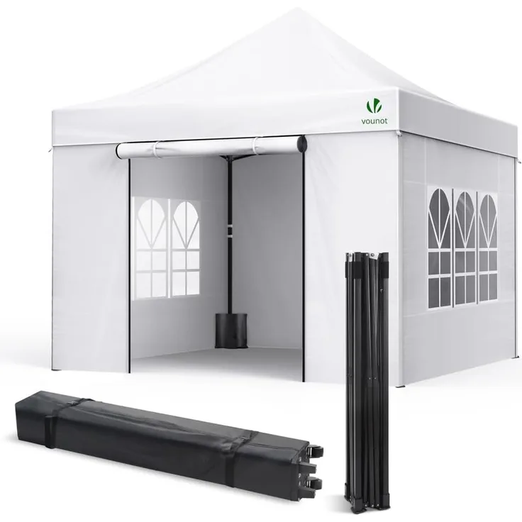 VOUNOT Pavillon 3x3 m Wasserdicht Stabil Winterfest, Pop Up Faltpavillon mit 4 Seitenteilen und 4 Sandsäcke, Party Pavillon Faltbar Gartenzelt Partyzelt, Weiß