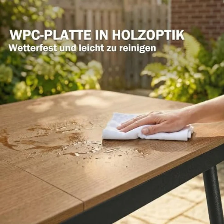 Outsunny Gartentisch Balkontisch mit WPC-Tischplatte Holzoptik verstellbare Füße (Terrassentisch, 1-St, Outdoor Esstisch), für Garten Balkon Terrasse Teak – Bild 5
