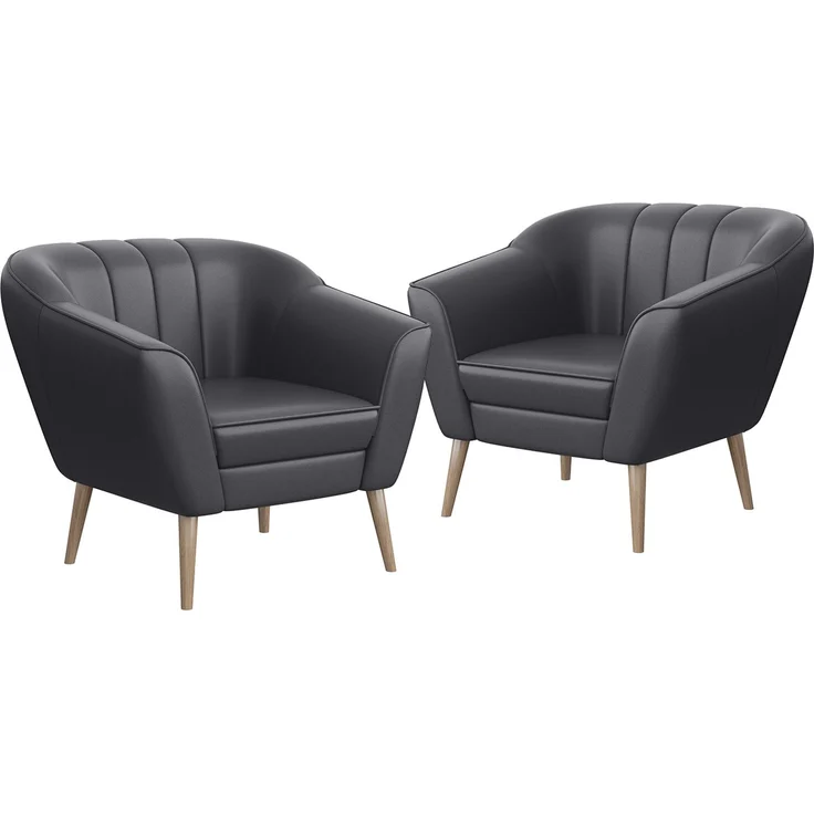 MEBLINI Sessel-Set KAIA 1+1 - Grau Kunstleder - für Wohnzimmer - Mini Lounge für zwei Personen - Sitzgarnitur - Polstergarnitur – Bild 1