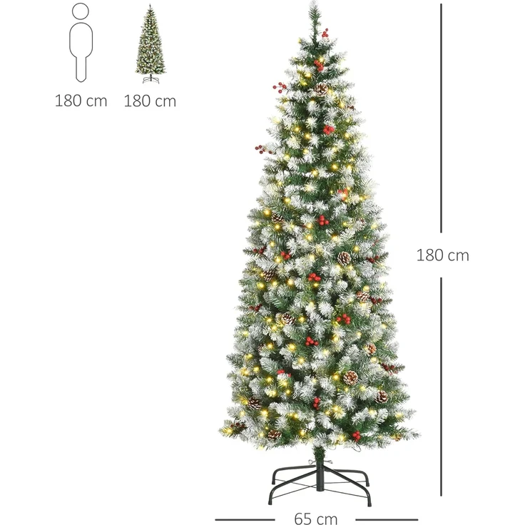 HOMCOM Künstlicher Weihnachtsbaum Vorbeleuchteter Weihnachtsbaum, Tannenbaum, mit LED-Lichter Kunsttanne, Grün+Weiß Ø65x180 cm – Bild 7