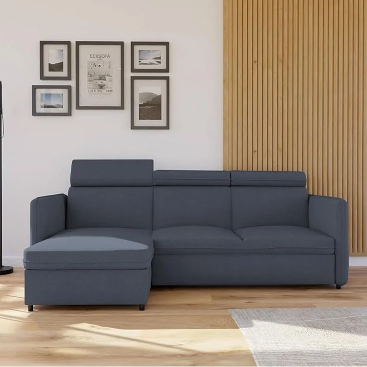 Ecksofa mit Schlaffunktion und Bettkasten, 220 x 160 cm, mit verstellbaren Kopfstützen – Bild 4