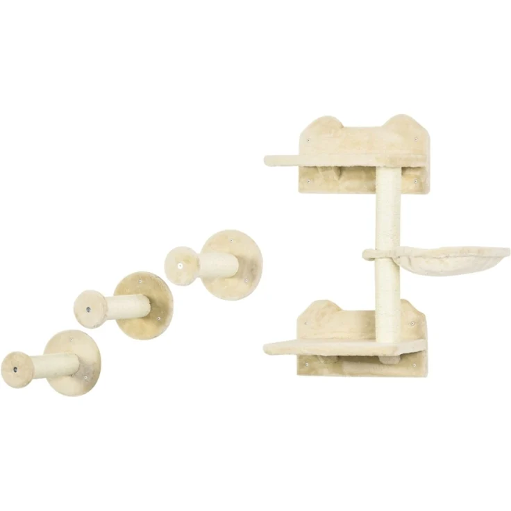 JARDJ Kletterstufen, Kletterwand, Katzentreppe, 4-tlg Set, mit Kratzbaum, Hängematte, beige+cremeweiß, 40 x 28 x 73cm – Bild 8