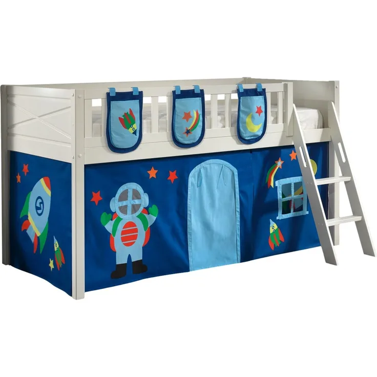 Vipack 'Scotty' Spielbett inkl. Lattenrost, Textilset und Leiter in Kiefer Weiß, Astro
